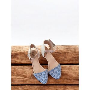 Lucky Brand Shoes Women 7M Blue Tan Aztec Abbee Pointed D'Orsay Sandals Boho